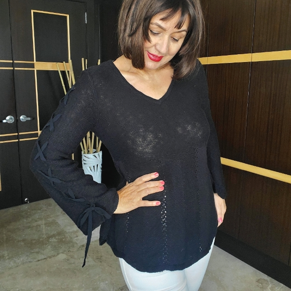 STYLE & CO Crochet black  cotton sweater lace details,New!